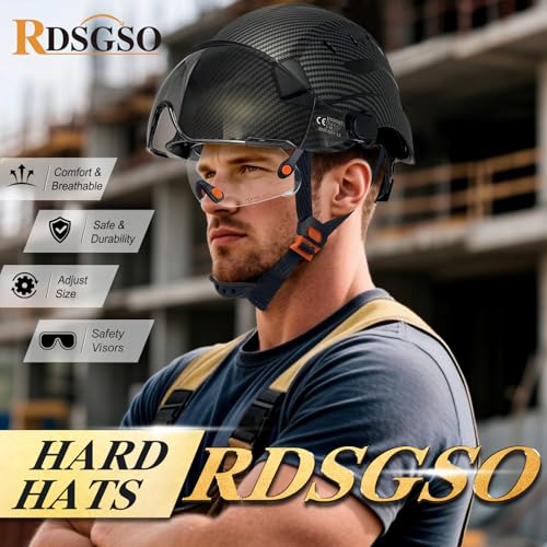 ANSI-Certified Industrial Safety Helmet Hard Hats with Retractable Clear and Tinted Visors Adjustable Ventilation 6-Point Suspension for Construction Industrial