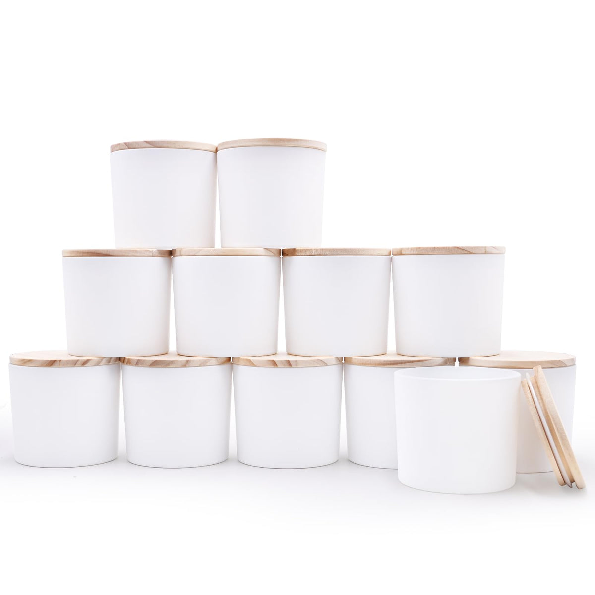 SHOWIN Thick Candle Jars for Making Candles 12 Pcs, 7 OZ Empty Jars with Wood Lids for Candle Making, Sample Container, Clear
