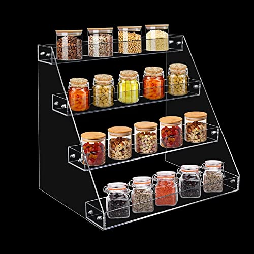 PMMASTO Tiered Spice Rack, Seasoning Organizer, Clear Acrylic Vertical Shelves Can Organizer for Countertop, Cabinet, Pantry, Kitchen Organization and Storage - 4 Tier - size: 4 Tier - inner width 1.93"