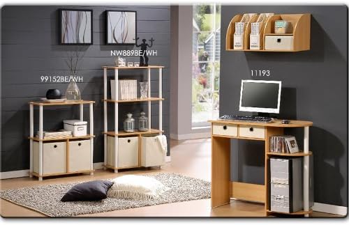 Furinno GO GREEN Storage Shelf, 4-Tier Storage Rack with Bins, Book Shelf, Display Rack, with Storage Bins, for Organization and Storage, Living Room, Home Office, Beech