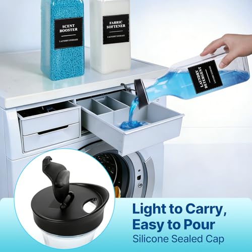 2 Pack Laundry Detergent Dispenser, Laundry Soap & Fabric Softener Dispenser, 54oz Laundry Detergent Containers, Laundry Room Organization and Storage Plastic Bottle for Scent Booster, Powder, Bleach - size: 2 Pack