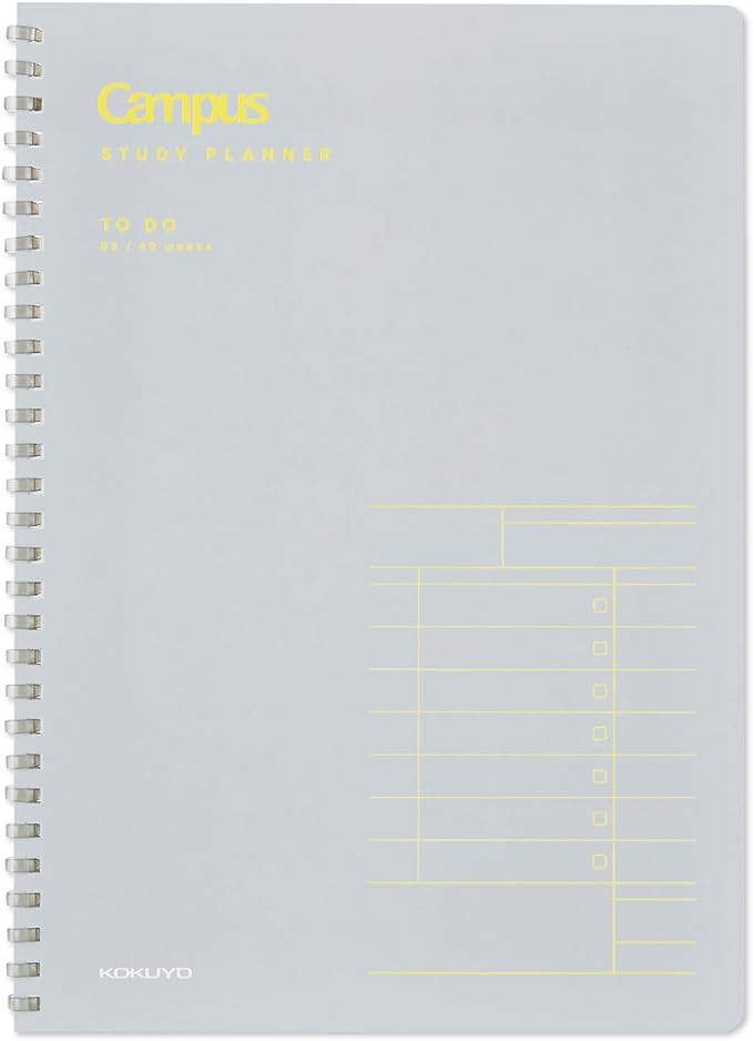 KOKUYO Study Planner Notebook, 10'' x 7'' To-Do Management B5 Soft Ring Notebooks, 41 To Do Plan Sheets, Gray Spiral Notebook, Time Management. Japan Import (SU-SY111TD-M)