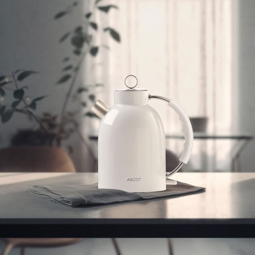 ASCOT Electric Kettle, Stainless Steel Tea Boiler 1.5qt 1500W Retro Tea Heater & Boiling Kettle, Auto Shut-Off and Boil-Dry Protection(White)