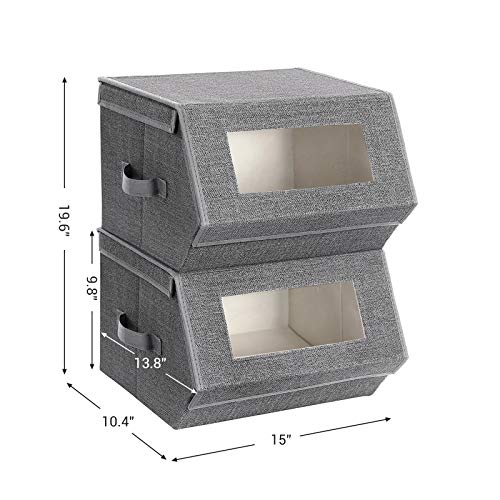 SONGMICS Stackable Storage Bins Set of 2, Storage Boxes with Lids and Front Windows, Non-Woven Fabric Closet Organizers with Magnetic Closures, Side Handles, Dark Gray URPLB02G - color: Dark Gray