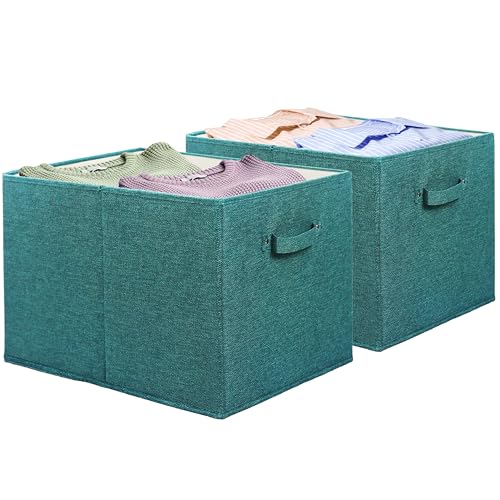 Simple Houseware 15 x 13 Inch Collapsible Fabric Storage Bin with Handles, 2 Pack, Turquoise - color: Turquoise