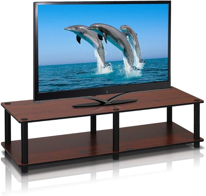 Furinno Just No Tools Dark Cherry Wide Television Stand with Black Tube, Dark Cherry/Black, Wide 41.3"(W)x10.9"(H)x15.6"(D)