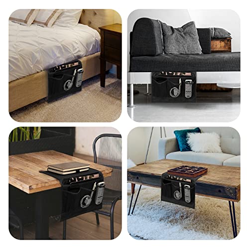 Surblue Bedside Caddy 4 Pockets Bedside Storage Organizer for TV Remote Control Phone Glasses Magazine (Black) - color: Black