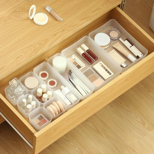 Poeland 10 Pcs Drawer Organizer Tray Storage Box for Bedroom Dresser Bathroom Kitchen, Frosted - size: 10pcs