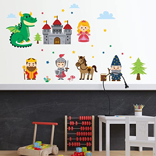 Maydahui Princess Knight Wall Stickers Castle King Cartoon Dragon Wall Decal (22 x24 Inch) for Kids Room Nursery Living Room