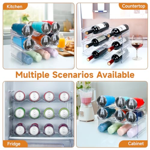 spospo Stackable Water Bottle Organizer, Large Compartment Water Bottle Holder, 3 Tier Water Bottle Organizer for Cabinet, Water Bottle Rack for Kitchen Organization and Storage - Hold 12 Bottles - size: 3 Pack