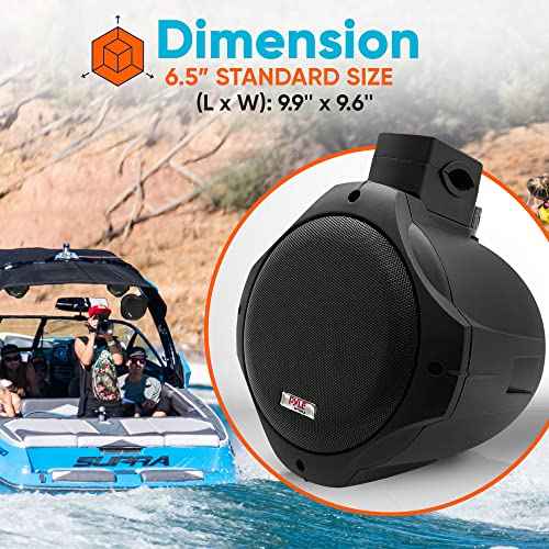 Pyle 6.5 Inch Dual Marine Speakers -2 Way IP44 Waterproof, Weather Resistant Outdoor Audio Stereo Sound System with 200 Watt Power and Poly Mica Cone and Butyl Rubber Surround -1Pair - PLMRB65 (Black)