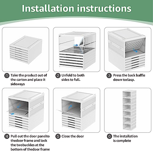 Shoe Storage Organizer Box 6-Tier Foldable Collapsible Stackable Shoe Rack Bins, Fit Size 12, No Assembly, for Men and Women