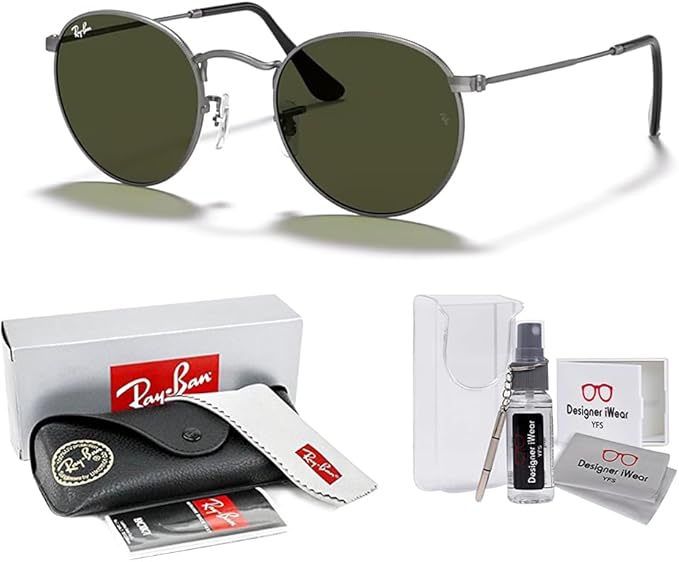 Ray-Ban RB3447 ROUND METAL Sunglasses For Men +BUNDLE with ACCESSORY EYEWEAR KIT