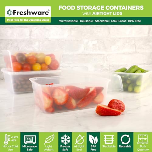 Freshware Food Storage Containers [50 Set] 25 oz Plastic Deli Containers with Lids, Slime, Soup, Meal Prep Containers, BPA Free, Stackable, Leakproof, Microwave, Dishwasher and Freezer Safe - size: 25 oz, 50-Set
