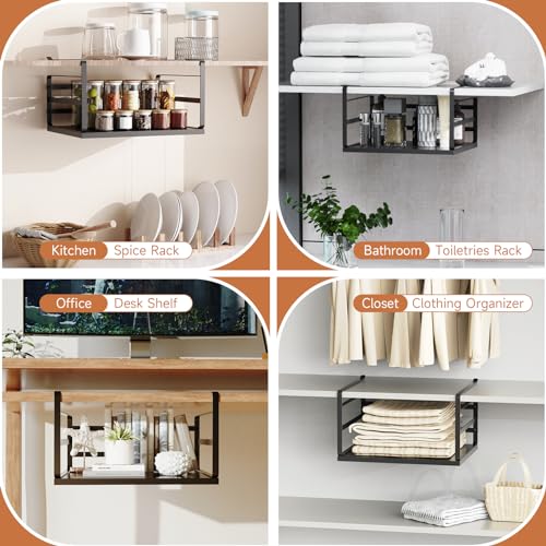 2 Pack Large Under Shelf Basket, Black Undershelf Storage Basket, Heavy Duty Slide-in Hanging Storage Basket, Metal Under Cabinet Organizer for Kitchen, Pantry, Desk, Bookshelf, Cabinet - size: 2 Pack Large Black