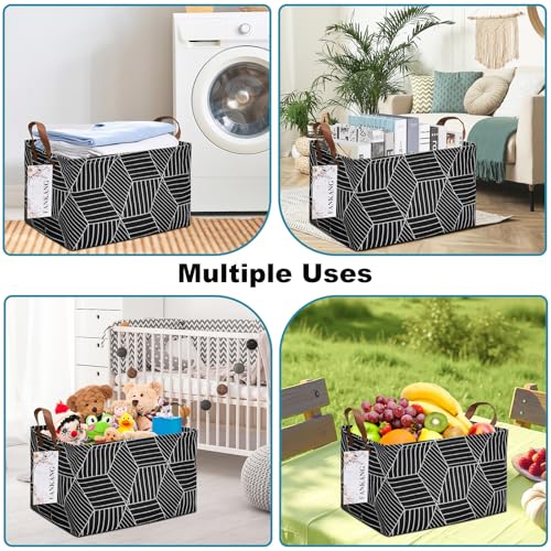 FANKANG Storage Basket,Nursery Hamper Canvas Laundry Basket Foldable with Waterproof PE Coating Storage, Office, Bedroom, Clothes,Toys (Rec-Black Cube) - color: FK-Rec-Black Cube