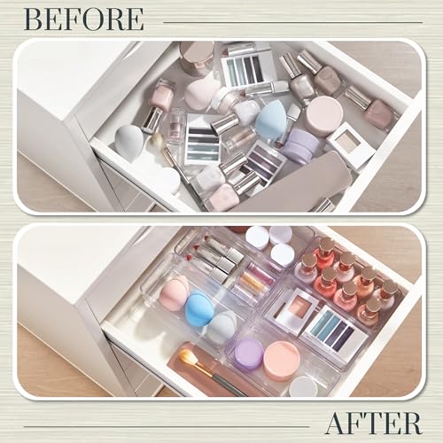 STORi SimpleSort 6-Piece Stackable Clear Drawer Organizer Set | 6" x 3" x 2" Rectangle Trays | Small Makeup Vanity Storage Bins and Office Desk Drawer Dividers | Made in USA - size: 6x3x2" (Set of 6)