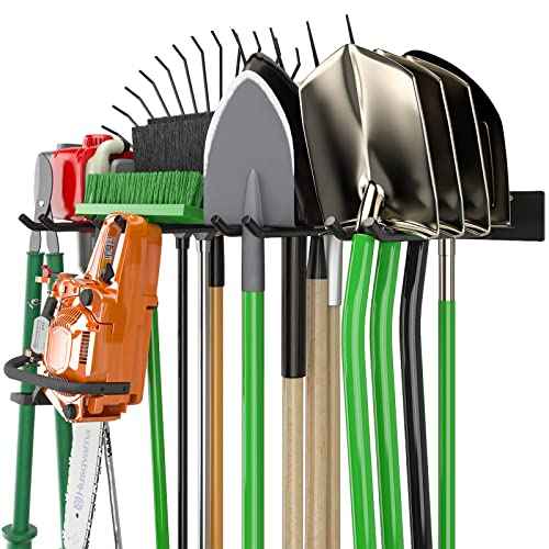 Godboat Garage Storage, Garden Tool Organizer, 4 Hooks Yard Organization, Garage Shelving Wall Mount, Heavy-Duty Garage Organizer, Cool Gadgets & Gifts for Dad, Men, Fathers Day, Max Load 320 Lbs