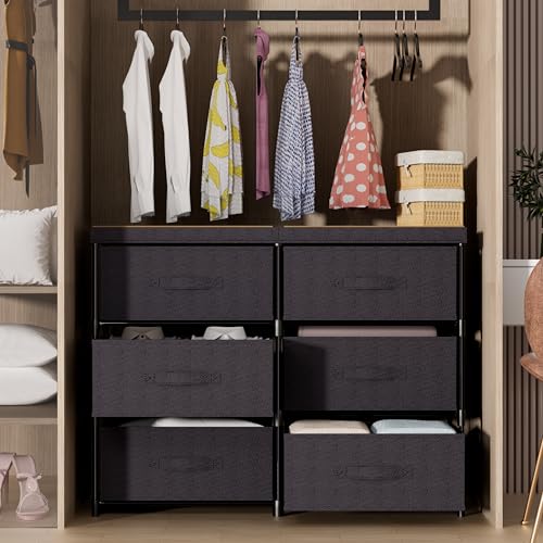 GcdPai Dresser with 6 Fabric Drawer Stand Desktop Sturdy Metal Plastic Support Tube Cube Storage Cabinet for Bedroom Organization Dorm Front Hall Entryway