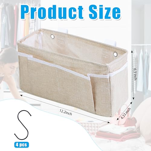 Bedside Caddy Bedside Storage Organizer, 2 Pack Wall Hanging Storage Bag for Bunk bed Hospital Beds Dorm Bed Rails, Holders Books Glasses Phones Magazine(Beige)