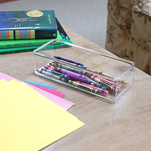 Isaac Jacobs Clear Acrylic Rectangular Stackable Storage Organizer, (9"L x 3.5"W x 2.5"H) Drawer Tray without Lid, Open-Top Organizer, Multi-Functional, Bathroom, Kitchen, Home, Office, Desk, Drawers