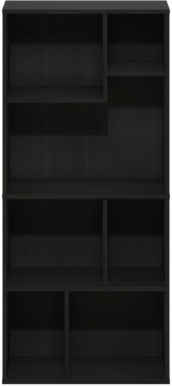 Furinno DALY Book Shelf, 7-Cube Bookshelf, Cube Storage Organizer Bookcase with Irregular Compartments, 9.4 x 18.9 x 42.1, for Living Room, Bedroom, Home Office, Espresso