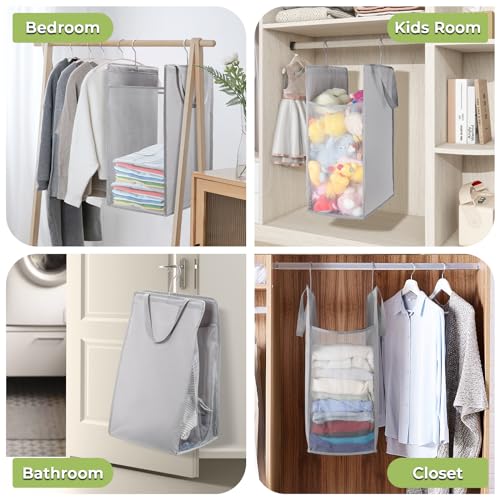FENTEC Fentec Hanging Laundry Hamper, Hanging Laundry Basket, Slim Laundry Hamper Bag with Handles, Portable Hanging Closet Hamper, Mesh Heavy Duty Hanging Laundry Bag (Grey,1 Pack) - color: Grey, size: 1 Pack-One section