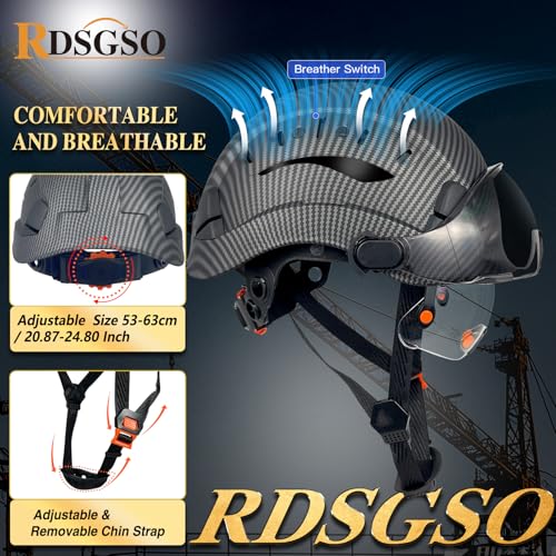 ANSI-Certified Industrial Safety Helmet Hard Hats with Retractable Clear and Tinted Visors Adjustable Ventilation 6-Point Suspension for Construction Industrial