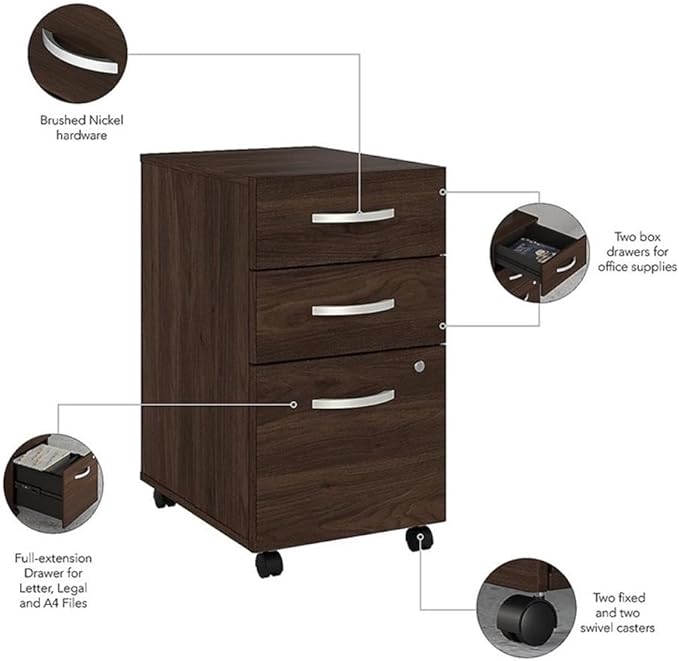Bush Business Furniture 60W x 30D L Shaped Desk with Mobile File Cabinet, Corner Table and Drawers for Home or Professional Office, Studio C Collection, Black Walnut