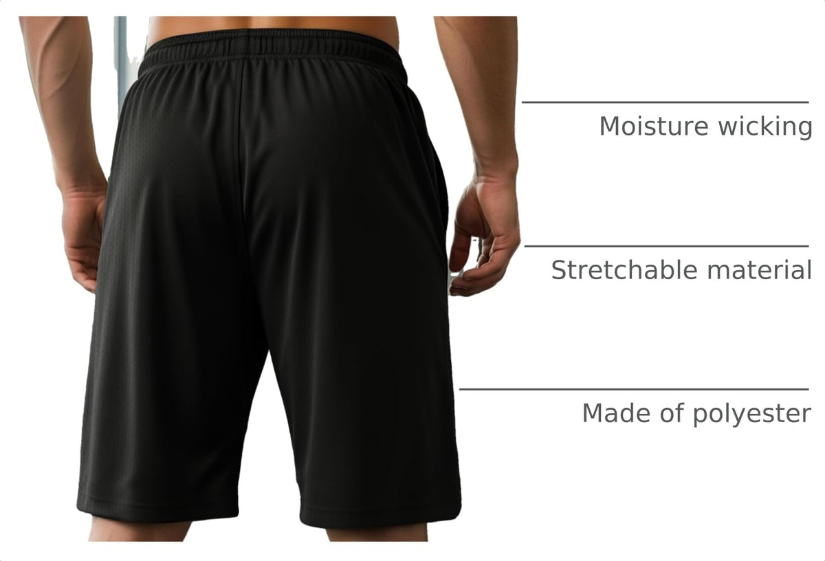 NY Threads Quick Dry Knit Men's Athletic Shorts Loose-Fit Running Gym Shorts for Men, Medium, Black/Black
