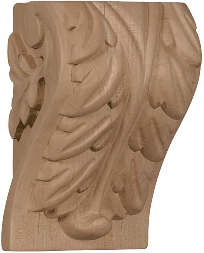 Ekena Millwork CORW03X03X05BAMA Medium Acanthus Leaf Block Wood Corbels, 3 1/4"W x 2 3/4"D x 5"H, Maple