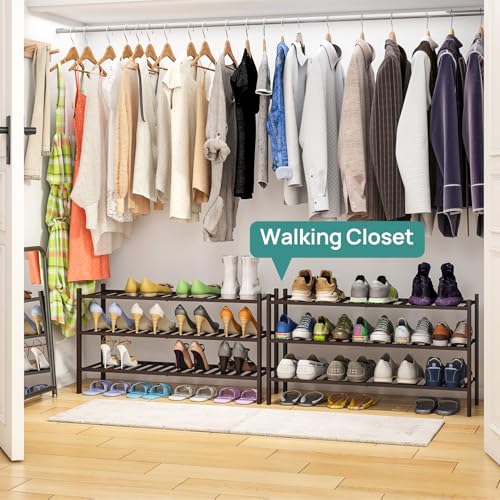 viewcare Long Shoe Rack, Bamboo Wood Shoe Rack for Closet, Entryway & Hallway, 3-Tier Stackable Shoe Shelf - color: Brown, size: 3-Tier Long