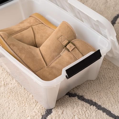 IRIS USA 13 QT Plastic Storage Box with Lid and Latches - 6 Pack - BPA-Free, Discreet Organizing Solution, Durable Nestable Stackable Containers, Secure Pull Handle - Pearl - size: 13 Qt, style: 6 Pack