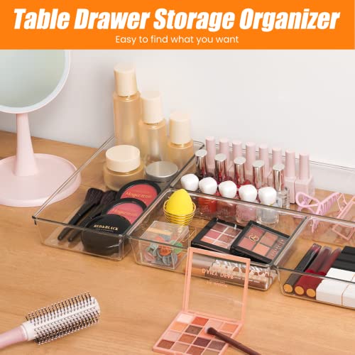 Criusia 6 Pcs Large Size Clear Drawer Organizer Set, Acrylic Non Slip Non Cracking Kitchen Drawer Storage Tray Divider, Multifunctional Storage for Cosmetics, Bathroom, Tools, Kitchen and Office - size: 6 PACK