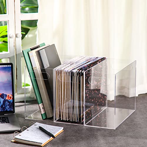 Thenshop 3 Pcs Acrylic File Organizer Acrylic Desktop File Box with Handle Hanging Folder Clear Holder Filing Box for Office Home School Letter Size Folder Storage, 12.2 x 5.5 x 9.4 Inch