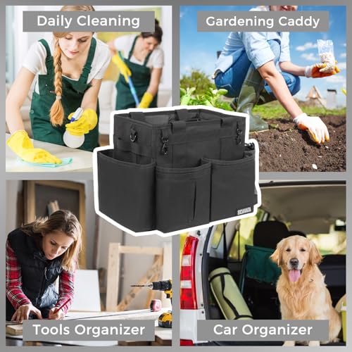 SCAVATA Compact Wearable Cleaning Caddy, Small Supplies Organizer with Handle & Shoulder Straps for Housekeepers, Under Sink & Car Cleaning Tool Organizer Bag (Black) - color: Black