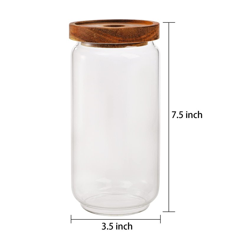 Bekith 3 Pack Glass Storage Containers with Airtight Seal Acacia Wood Lids, 31.6 FL OZ (950ml) Clear Glass Food Storage Jars for Kitchen, Glass Pantry Canister for Spaghetti Pasta, Coffee, Beans