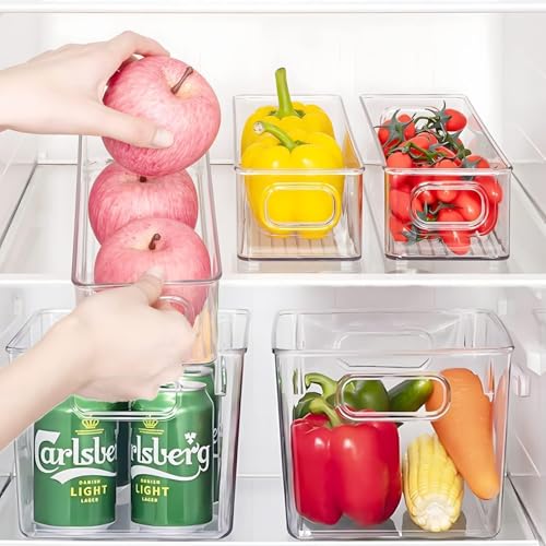 Set of 8 pantry organizers and storage, Clear Plastic Storage Bins for Kitchen Organization, Freezer Storage, Home Edit Containers - size: 4Small+4Large