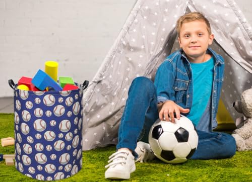 Baseball Kids Laundry Hamper, Large, Cotton & Linen, Waterproof PE Coating, Collapsible, Multi-purpose, Dinosaur Pattern - color: Baseball