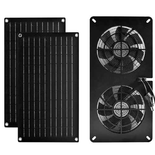 DC HOUSE 20W Solar Powered Exhaust Fan for Chicken Coops Greenhouses Sheds Pet Houses and Windows Waterproof and Easy Plug and Play Installation Max Applicable Space 880ft3 (25 m3)