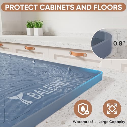 BALEINE 34''×22'' Under Sink Mat, Waterproof Food Grade Silicone Undersink Mat, Cabinet Shelf Drip Tray, Under Sink Liner for Kitchen, Bathroom (Blue) - color: Blue
