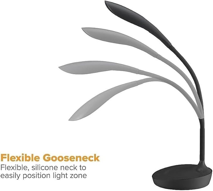 Bostitch Office KT-VLED1502-BLK Gooseneck LED Desk Lamp with USB Charging Port, Dimmable, Black
