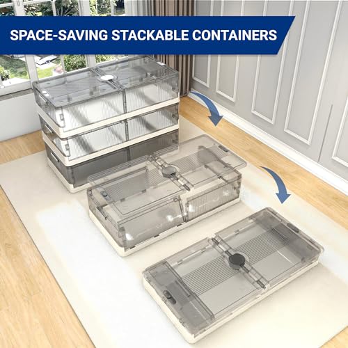 FLEXIMOUNTS 3-Pack Under Bed Storage with Wheels, 108 QT Large Collapsible & Stackable Containers, Foldable Organizer Bins for Blankets, Shoes, Books, Bedroom Closet - size: 3 pack - 27Gal