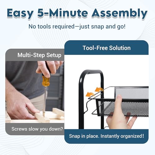 LOFTEY 4 Tier Rolling Storage Cart, Small Metal Utility Cart on Wheels, Rolling Organizer Carts for Kitchen, Bathroom, Laundry Room, Office, Easy No-Tool Assembly, Black