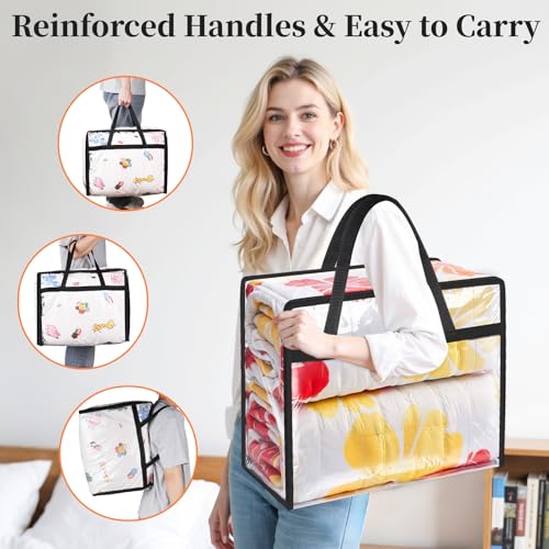 SpaceTrove Clear Clothes Storage Bags, 6 Pack Closet Organizers and Under Bed Storage Containers, Foldable Moving Bags with Zippers for Comforter, Blanket, Bedding, Duvet, PVC Packing Bags 40L - size: 40L