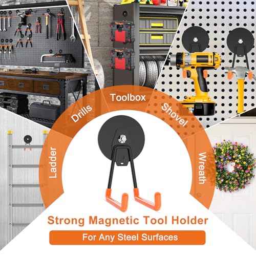 ENUODA Strong Magnetic Hooks Heavy Duty Rare Earth Magnet Garage Hooks Storage Hook Utility Large Magnet Tool Holder for Hanging Broom, Mop, Shovel, Drill, Toolbox, Cruise, Container, Tool Chest, 2PCS