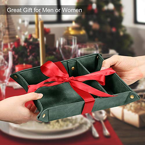 SITHON Valet Tray Desktop Storage Organizer, Removable 2 Compartments Catchall Tray Bedside Vanity Nightstand Caddy Holder Desk Storage Plate, Dark Green - color: Dark Green