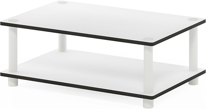 Furinno JUST Coffee Table, 2-Tier Modern Coffee Table with Open Shelf, Toolless Assembly Side Table, for Living Room, Bedroom, Home Office, Plain White