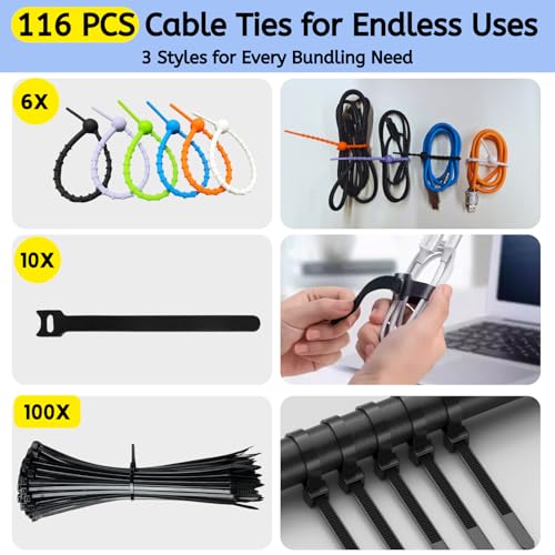 Cable Box - [142Pcs] Cable Management Kit, Medium Cord Hider Box to Conceal Power Strip Holder on Desk or Floor, Under Desk Cable Management Kit Cable Organizer Box, TV Cord Organizer Box, Black