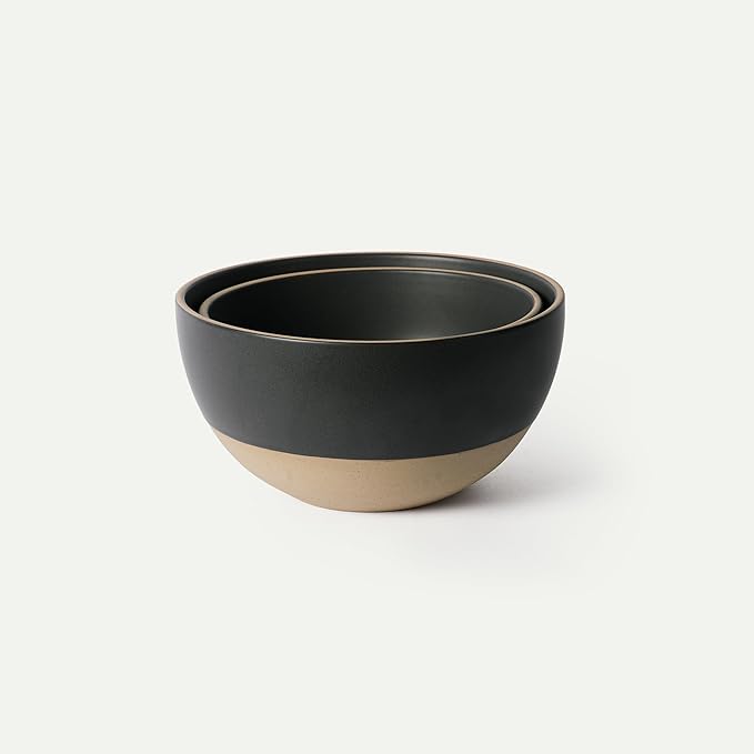 MORA Mega and Giant Bowls Set of 2, 5.5 and 3.5 Qt Ceramic Pottery Mixing Bowls - Microwave and Dishwasher Safe - Liquorice